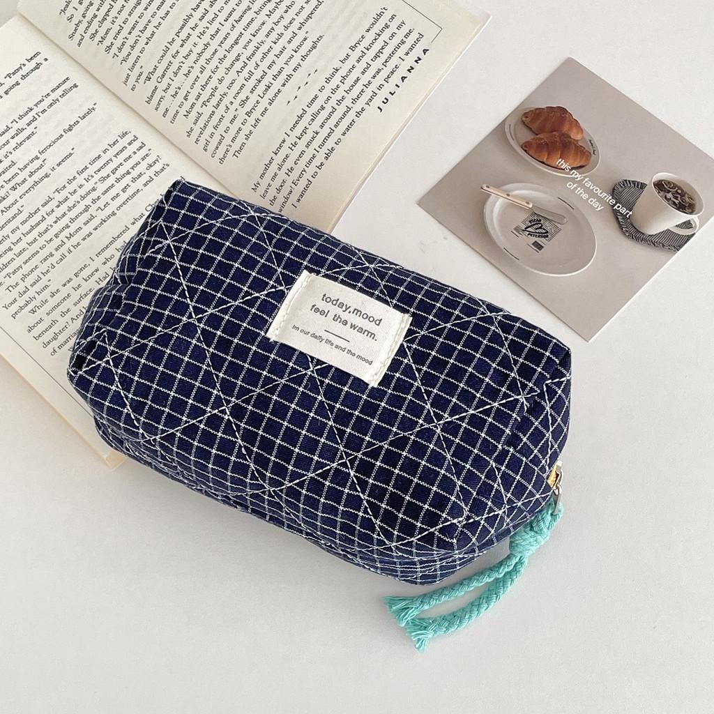 Classic Gingham Octagon Pencil Case With Cotton Material For Daily Use And Travel