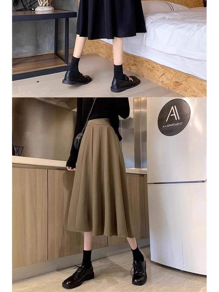 Women's Black High-Waist A-Line Umbrella Skirt - Spring/Autumn 2024, Small Size, Medium Length