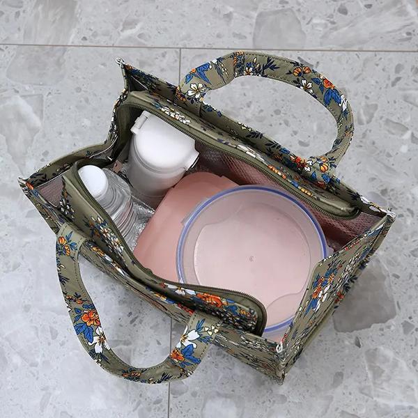 WTEMPO Aluminum Foil Insulated Work Hand-carried Lunch Bags Canvas Lunch Box Handbags Ethnic Style Retro Mommy Bags