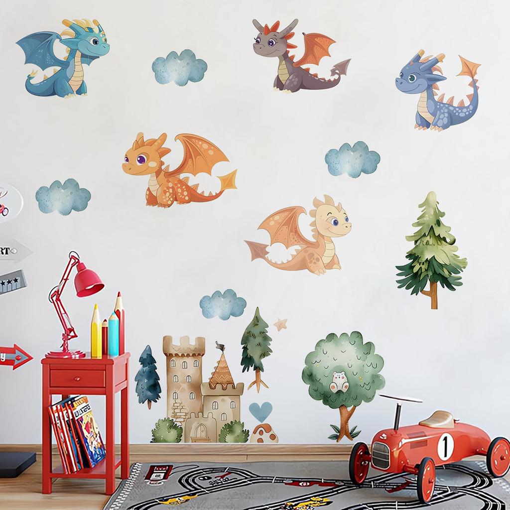 Cute Cartoon Dinosaur Wall Stickers for Kids Room Nursery Kindergarten Home Decor Self Adhesive Removable Decals