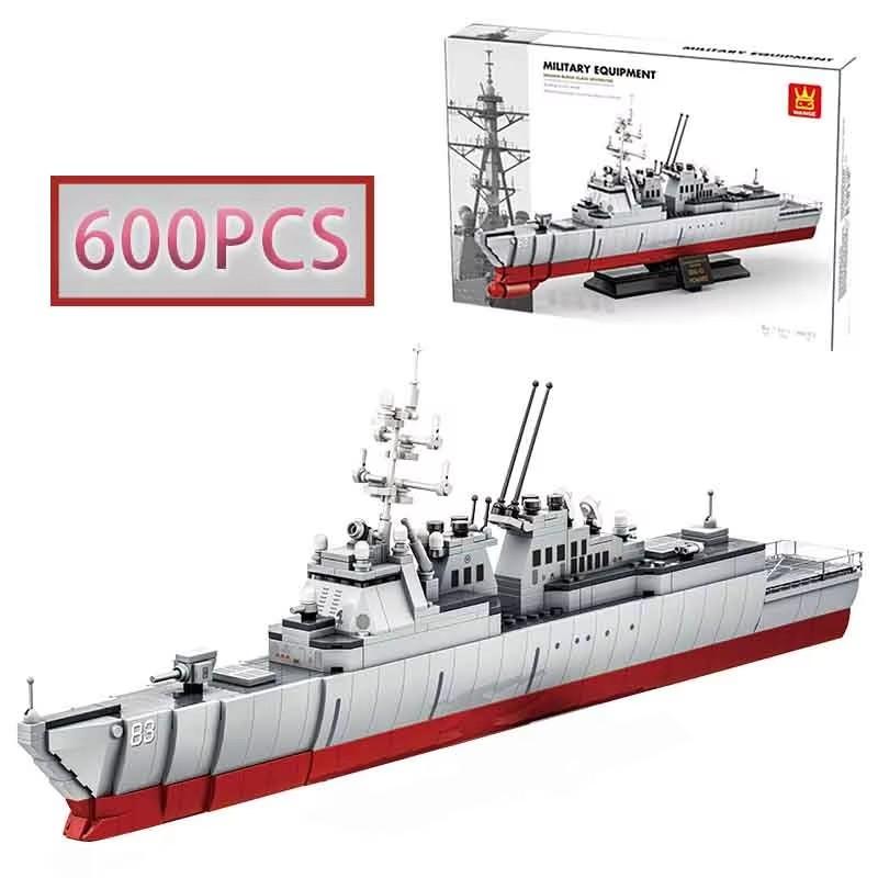 Moc 600Pcs Creative Military Arleigh Burke Class Destroyer Model Building Blocks Assembly Diy Children'S Puzzle Toy Gift