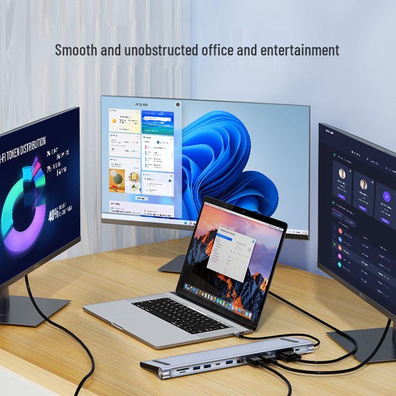 Cross-Border Twelve-in-One Type-C Dual HDTV Expansion Dock with Multi-Screen HD MST USB Hub