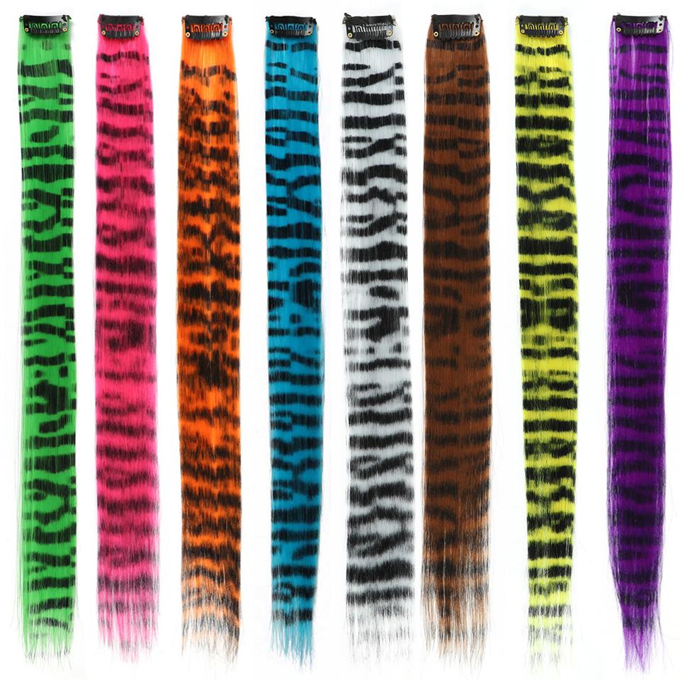 Feather Hair Extensions Farget syntetisk klips i håret Feather Colorful False Hair Extension Blandet farge rett hår for kvinner