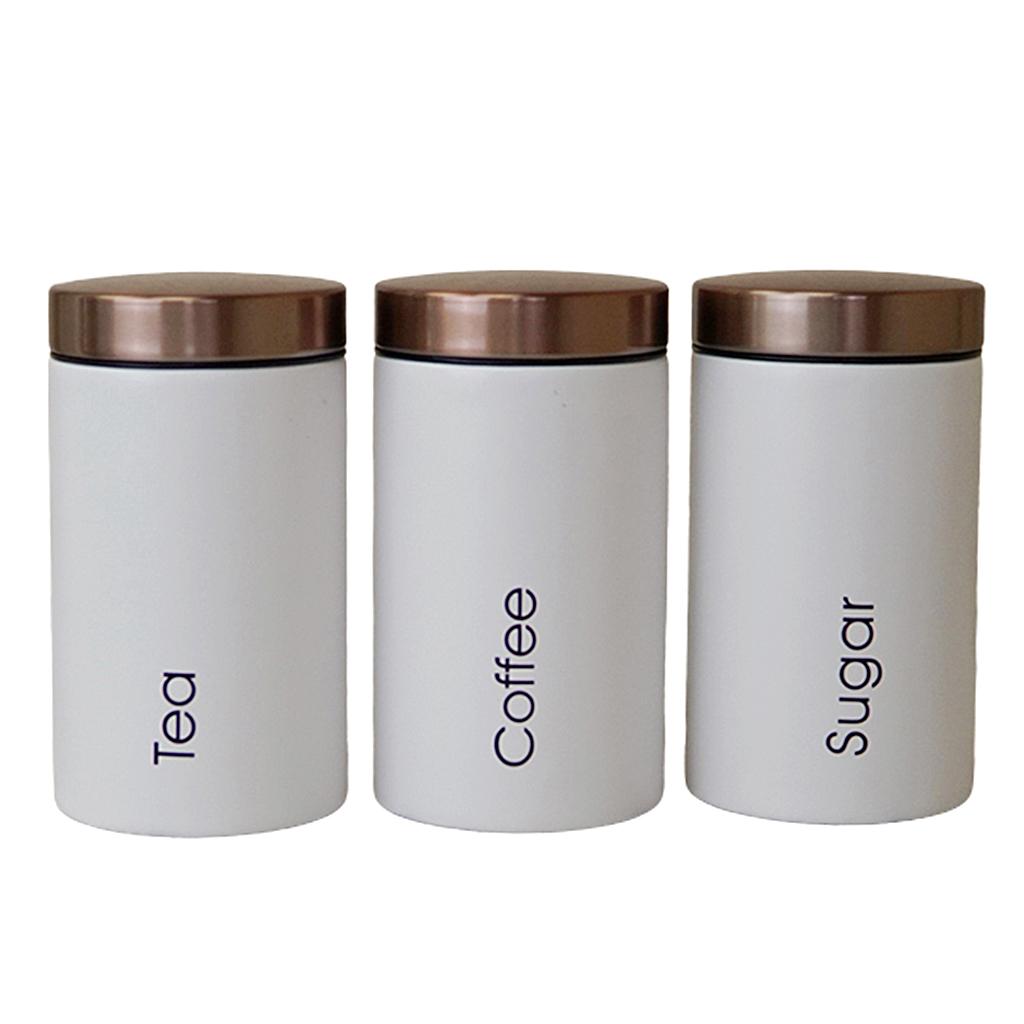 3pcs/Set Food Storage and Organization Canister for Coffee, Tea, Sugar - White