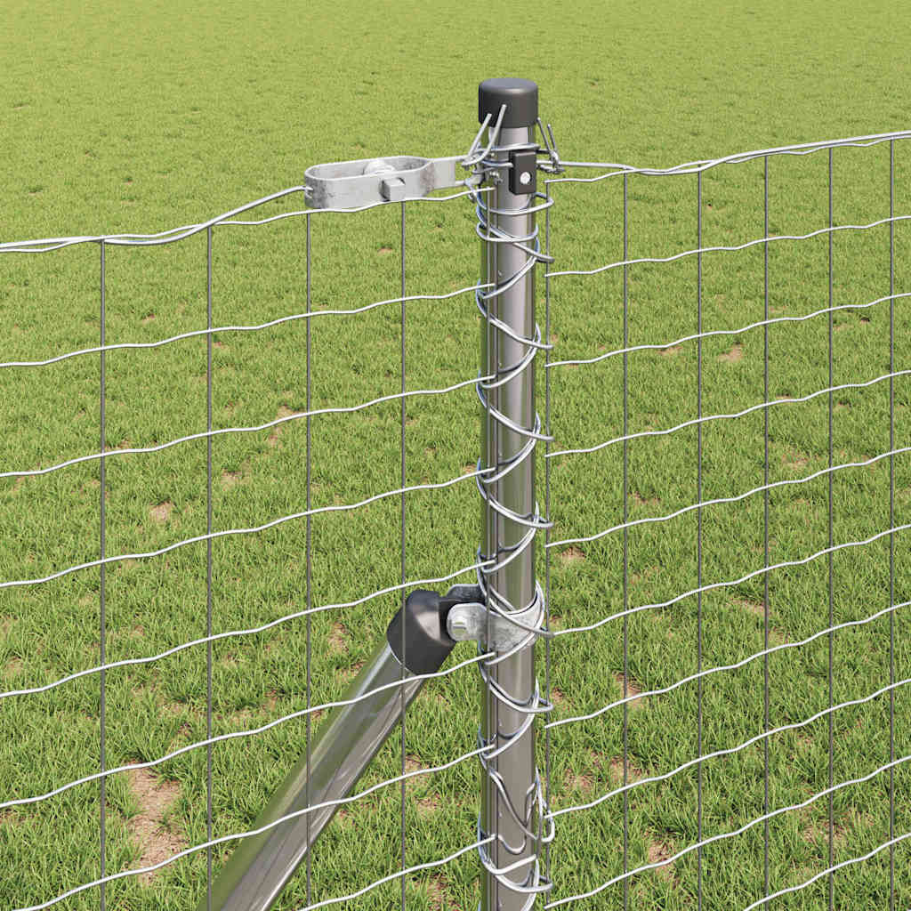 Fence Post Set 2 Pcs Silver Powder Coated Steel