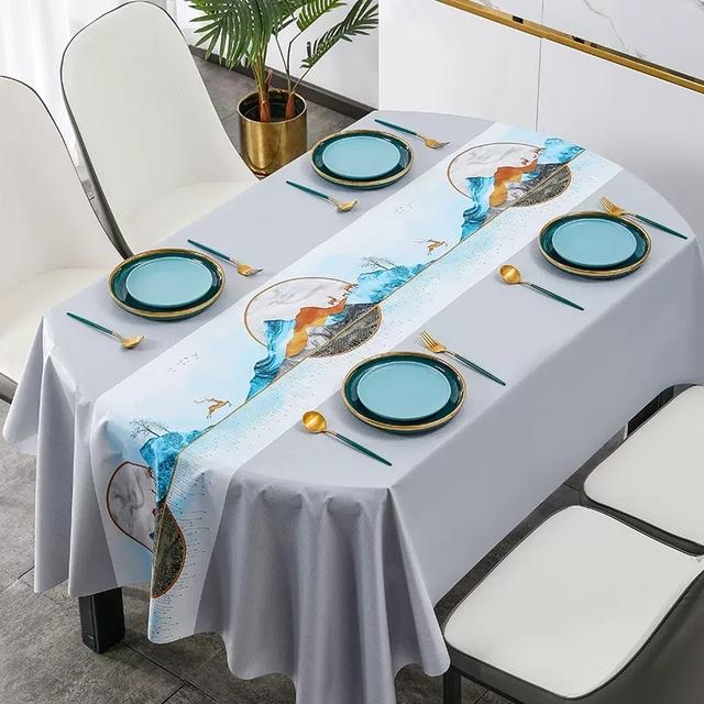 Fresh Flower Oval Pvc Table Cloths Plant Geometric Waterproof Oil -Proof Easy To Clean Coffee Dinning Tablecloth Decor