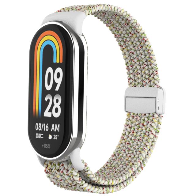 Flettet stropp for Xiaomi Mi Band 8 Elastisk Nylon Solo Loop Justerbart klokkebånd Magnetisk spenne armbånd for Miband 8 NFC