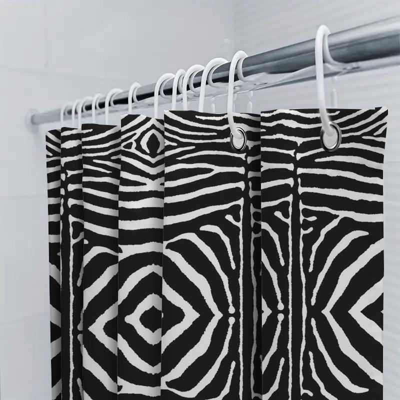 Modern Geometric Shower Curtain Zebra Print Pattern Bath Decor Waterproof 3D Effect Customizable For Bathroom Renovation Home De
