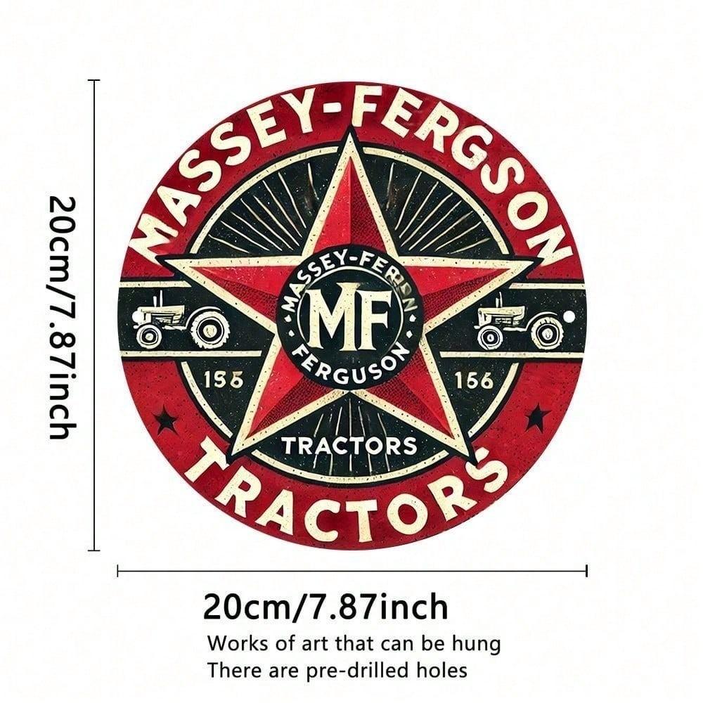 Massey Ferguson Tractor Metal Sign Vintage Farm Decor 8x8 Inch Retro Round Wall Art for Man Cave Garage Bar Pub Room