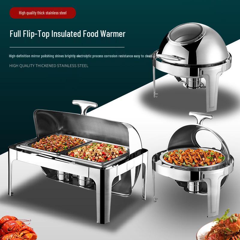 Gold-Plated Stainless Steel Buffet Warmer with Full Lid and Visible Insulation
