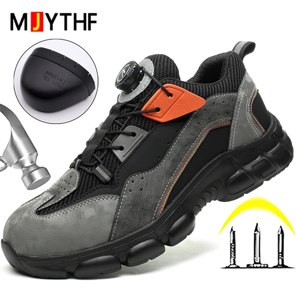 Rotating Buttons Men Boots Breathable Work Sneakers Men Safety Shoes Puncture-Proof Indestructible Shoes Non-slip Security Shoes