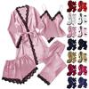 Women's 4,piece Satin Pajama Set, Soft Satin Sleepwear Set