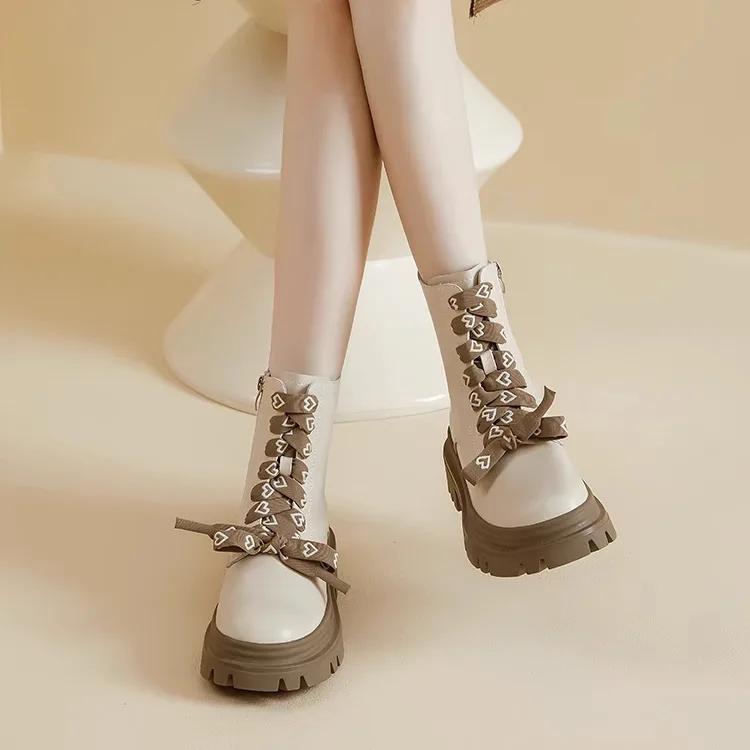 2025 New Spring British Style Women's Boots Thick Sole British Style Simple Women's Shoes