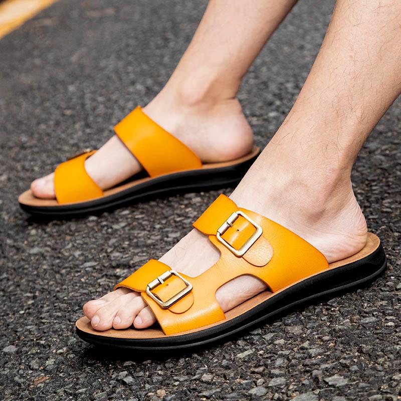 Fashion Retro Style Sandals for Men Outdoor Leather Slippers Fashion Male Half Drag Casual Non-slip Beach Flats New Arrival Flip Flops