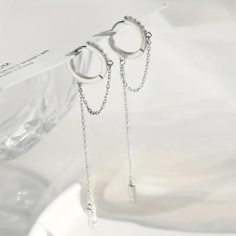 Fashionable Silvery Tassel Hoop Pendant Earrings, Exquisite Jewelry, Perfect Birthday Gift for Girls