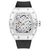 Transparent Barrel-Shaped Automatic Mechanical Watch Men With Luminous Hands 44mm Alloy Case 30M Waterproof Silicone Strap