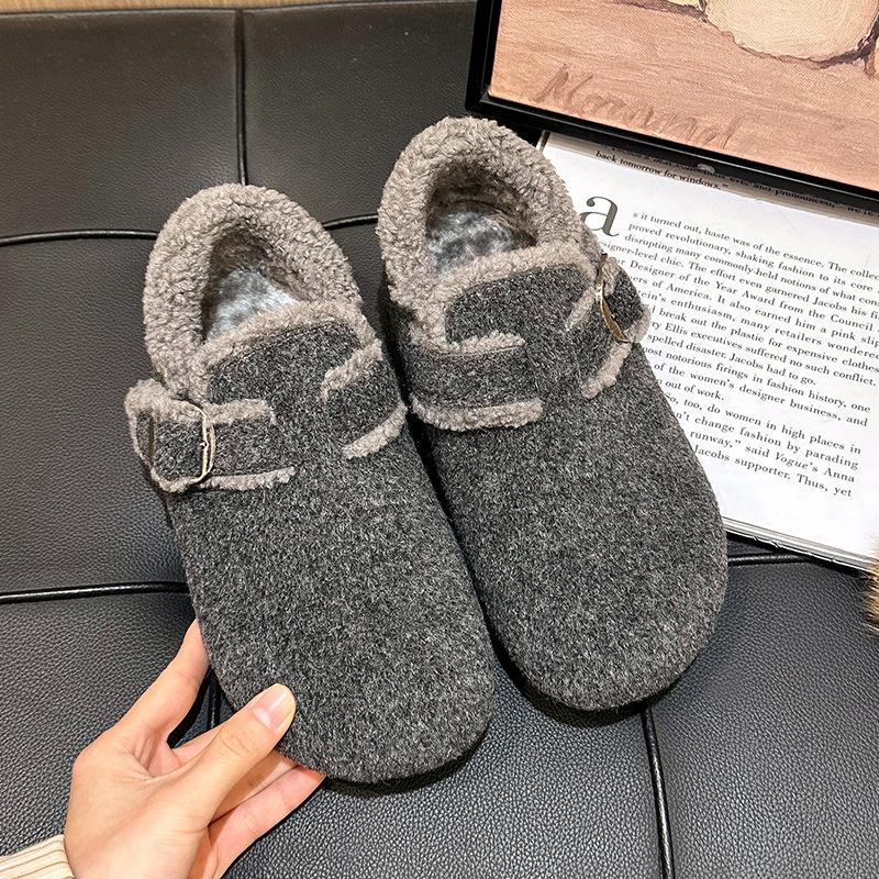 

Флисовая теплая обувь Doudou, зимняя, новая, модная, темпераментная, удобная, повседневная обувь, односложная пряжка, зимняя обувь Mao Mao 40