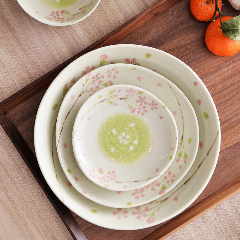 Cherry Blossom Ceramic Bowl & Plate Set: Includes Rice Bowl, Soup Bowl, Large Plate, Dish Plate, and Large Noodle Bowl - Japanese Imported.