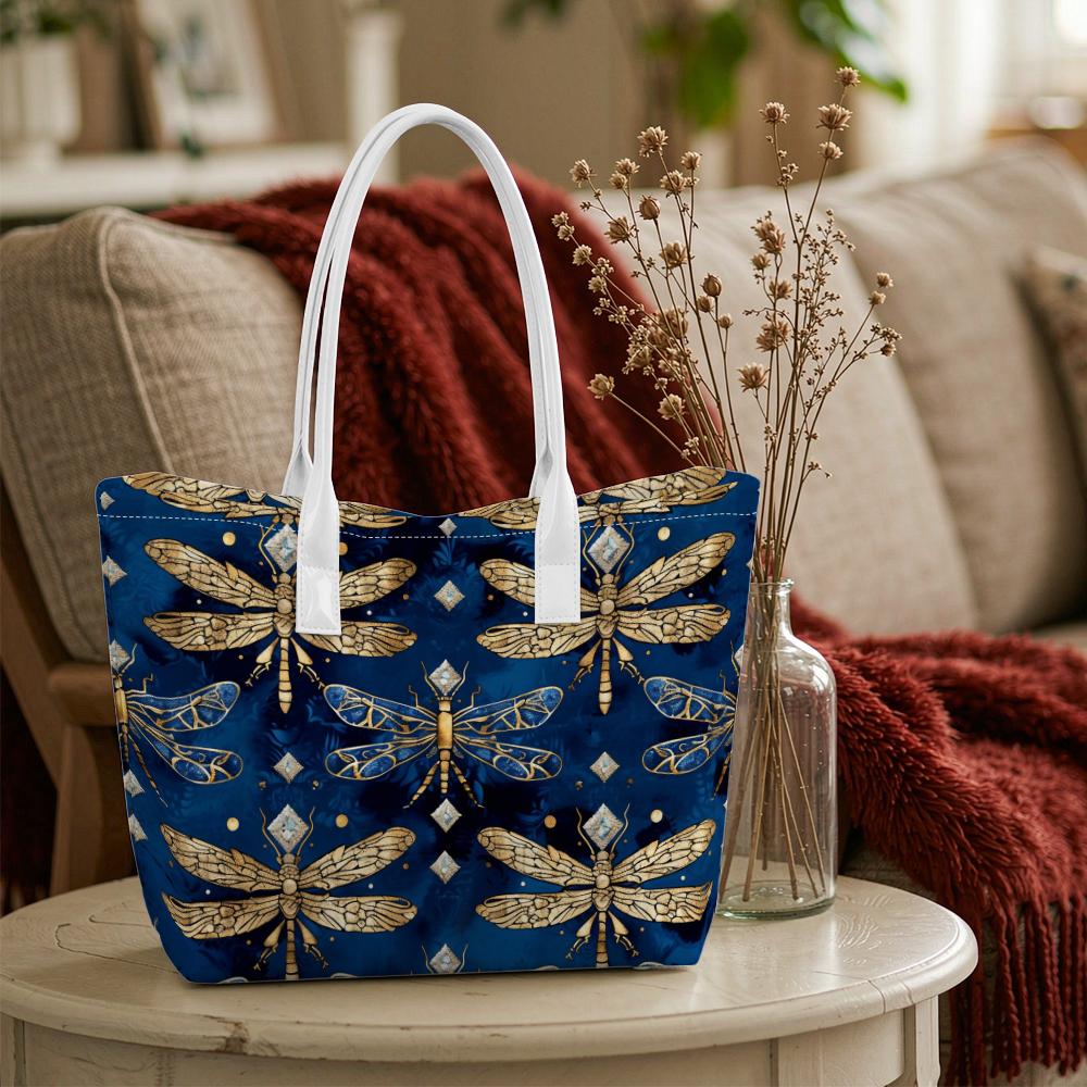 Elegant Dragonfly Pattern Tote Bag Fashion All-match Daily Carry Handbag for Outdoor Shopping Commute