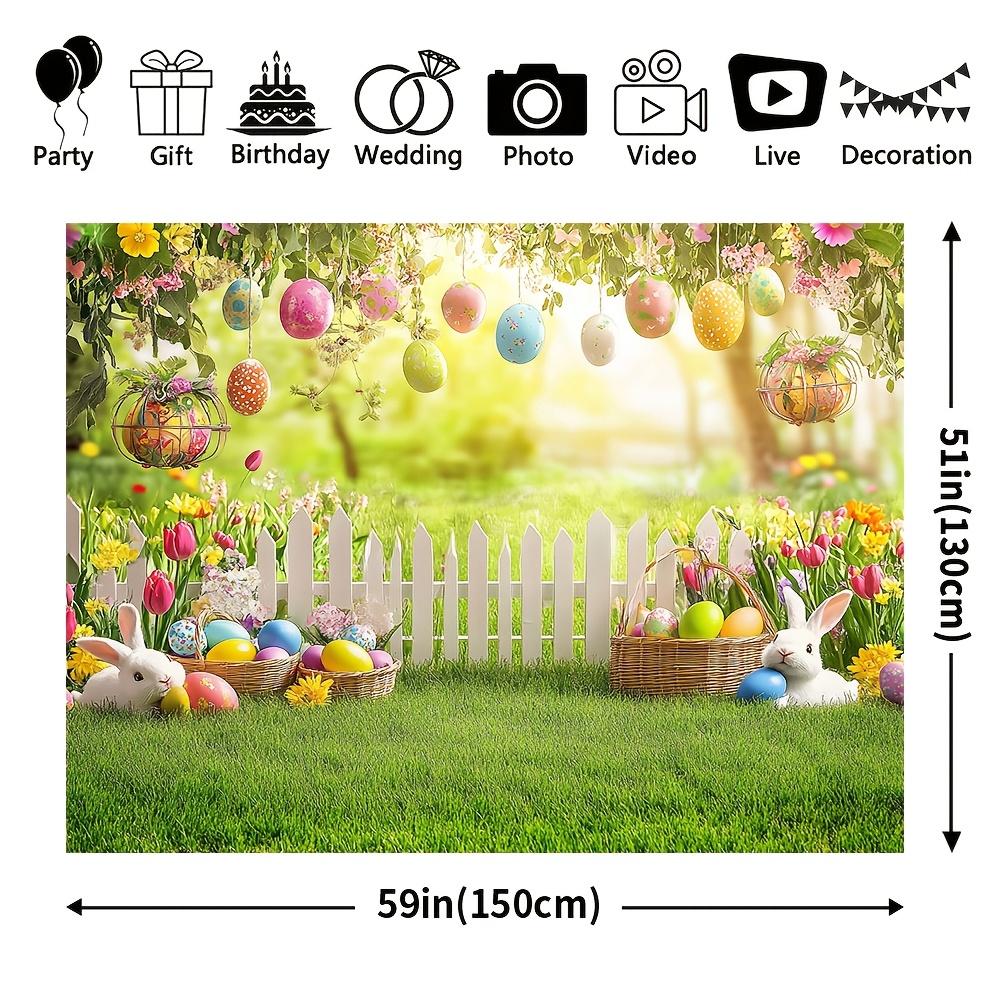 1Pcs Spring White Rabbit Colored Eggs Scene Decoration Background Easter Backdrop Decorations For Photo Studio Photo Booth Party