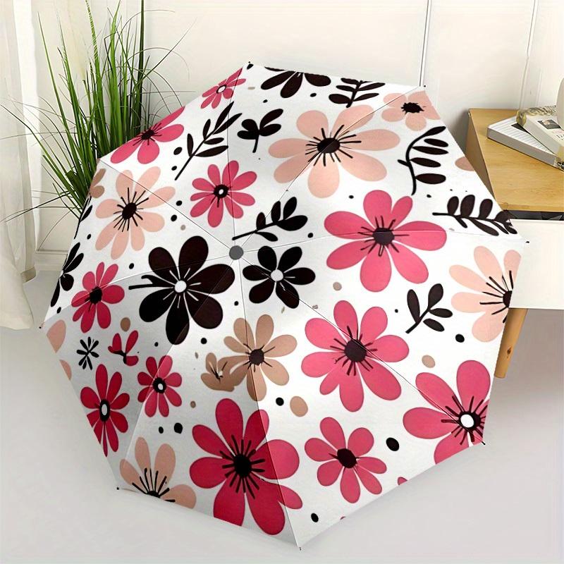 1pc Floral Pattern Automatic Folding Umbrella - Portable Foldable Design with 8 Ribs, Durable Plastic & Iron Frame Y250725076