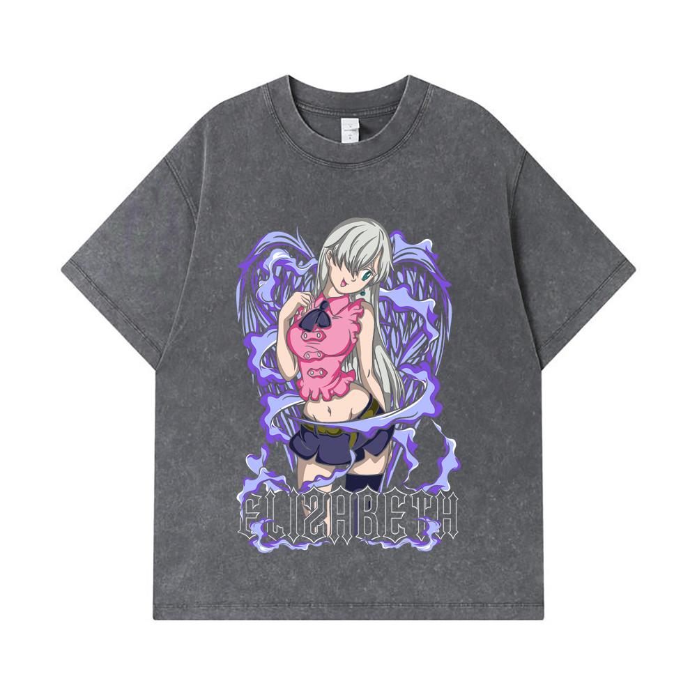 275 GSM Washed T-shirts 100% Cotton Seven Deadly Sins V3 Elizabeth Print Unisex Heavy Cotton T Shirt