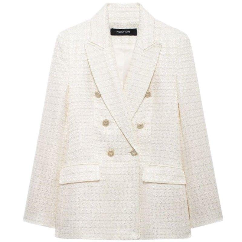 

Fashion Style 2024 Fall and Winter New Women s Texture Double Breasted Lapel Long Sleeve Suit Coat 9104960 White L