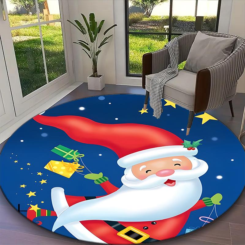 1pc Round Rug Appropriate for Office, Santa Claus Carpet, Versatile Printed Chair Rug, Durable Home Sofa Carpet