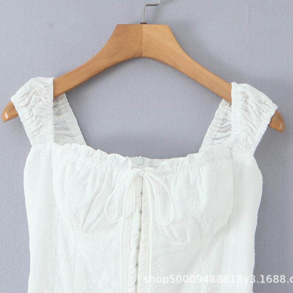 French Niche White Romantic Lace-up Embroidered Suspender Vest A-word Short Skirt Women's Waist Cake Dress