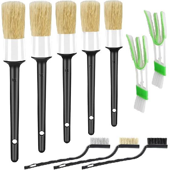 10Pcs Auto Car Detailing Brush Set Car Interior Cleaning Kit Includes 5 Boar Hair Detail Brush,3 Wire Brush, 2 Air Vent Brush For Cleaning Car