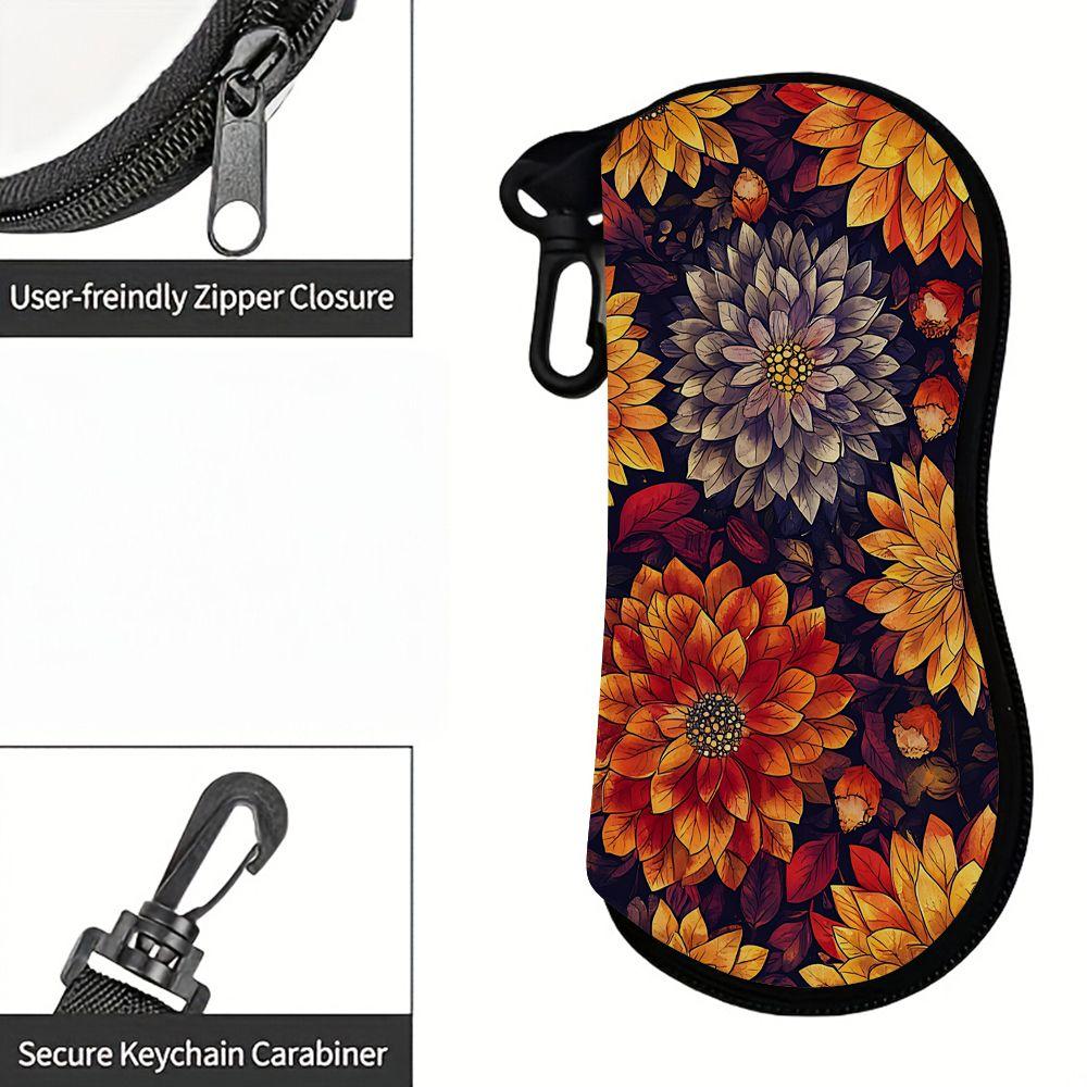 2D-Vintage Autumn Floral Pattern Sunglasses Case, Zipper Eyeglasses Protective Holder, Portable Zipper Travel Spectacle Pouch for Women Men