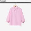 VONDA Womens Casual Striped Two Piece Outfits Long Sleeve Buttons Shirt and Drawstring Wide Leg Pants Loungewear Sets