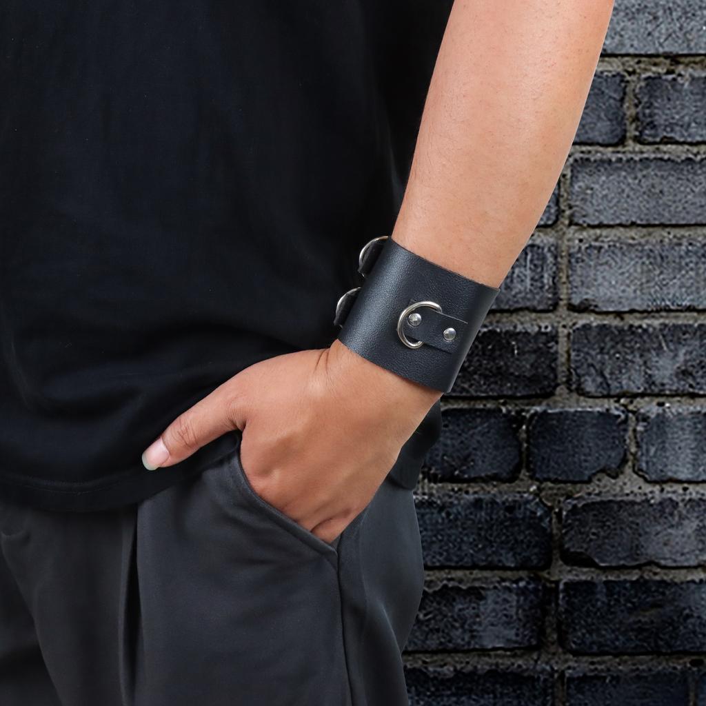 Vintage Lær Armbånd Armmansjett Goth Metall Armbånd Skjult Spenne Justerbar Gotisk Punk Armbånd Herresmykker