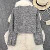 Autumn Winter Women Elegant Little Fragrant Wind Full Sleeve Single Breasted Tweed Short Jacket Coat With Pocket