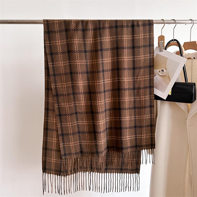 Winter Women Warm Scarf Cashmere Thicken Plaid Stripe Pattern Shawl Outdoor Travel Pashmina Neckerchief Foulard
