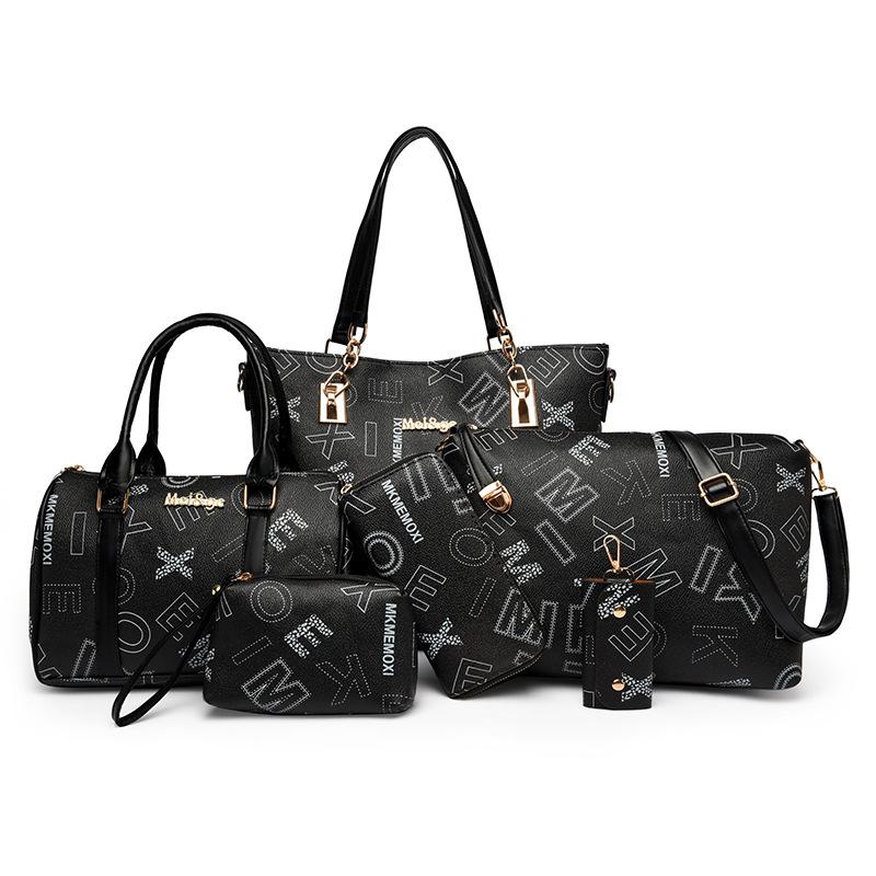 Women's bag, shoulder messenger bag, contrasting color splicing handbag, large-capacity child and mother bag, six-piece set