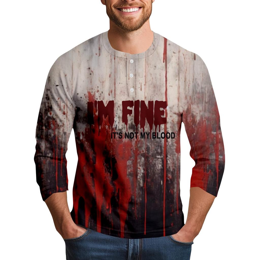 Men's Halloween Print Raglan Dralan Three-quarter Sleeve Casual Top