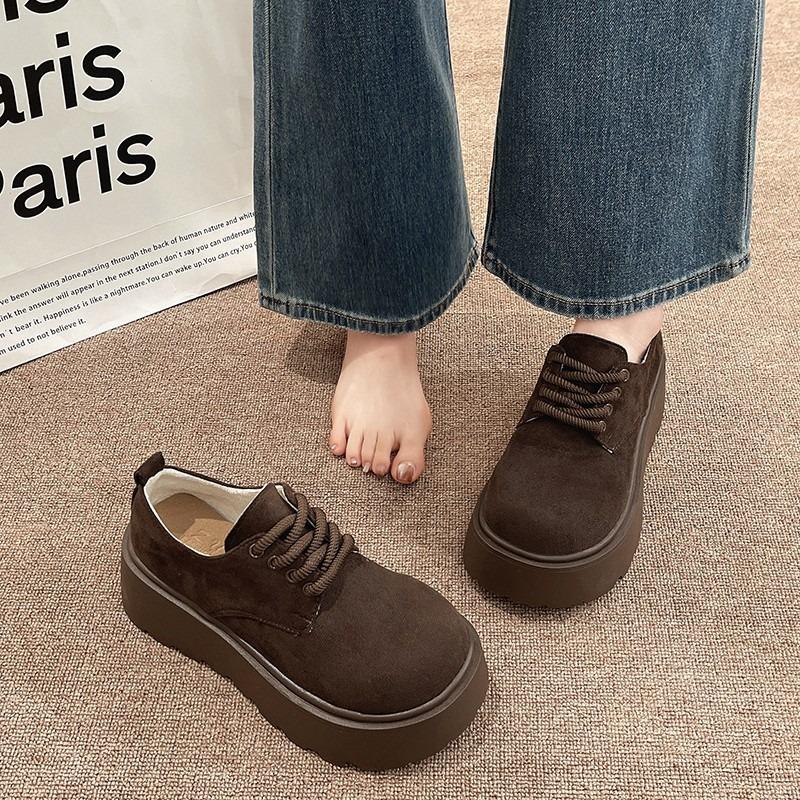Thick-soled Small Leather Shoes Women's Autumn New Retro Women's Shoes Round Head Lace-up Deep Mouth Single Shoes