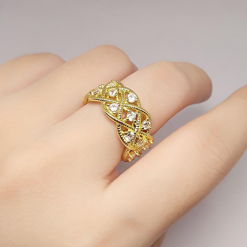 

National Style Weaving Dream Stars Zircon Ring Women S Personality Gold-Plated Mesh Interwoven Rope Living Women S Ring Gift Opening adjustable