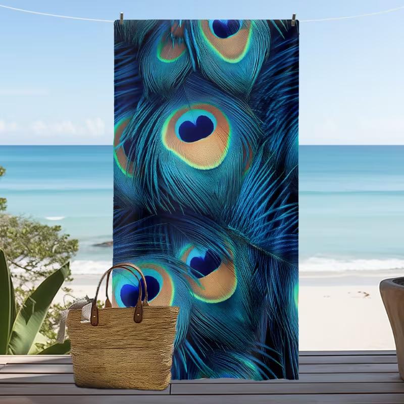 Asciugamano da Spiaggia con Stampa Realistica di Piume di Pavone Asciugatura Rapida Leggero Assorbente Lusso Design con Stampa Animale Asciugamano per Vacanze Estive