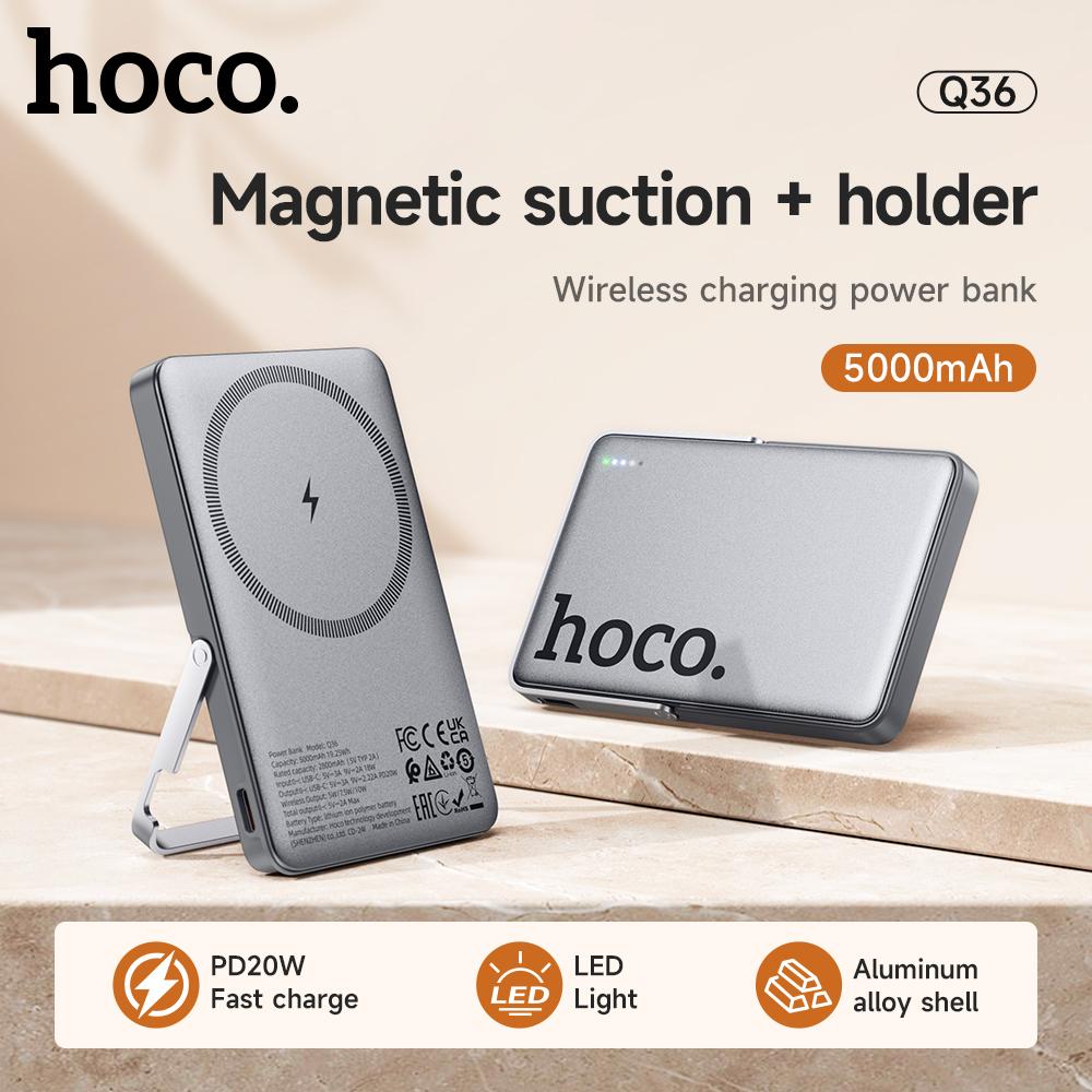 Hoco. Q36 5000mAh Magnetic Wireless Power Bank with PD20W & holder, lightweight&Compatible with MagSafe,led battery indicator