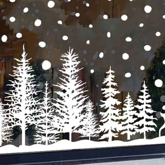 8Pcs Christmas Window Cling Removable Waterproof PVC Snowy Forest Tree Reindeer Static Glass Sticker Winter Holiday Party Decoration Decal