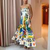 In Stock 2026: Graffiti Print Wide Hem Spaghetti Strap Dress for Women - Casual European & American Style