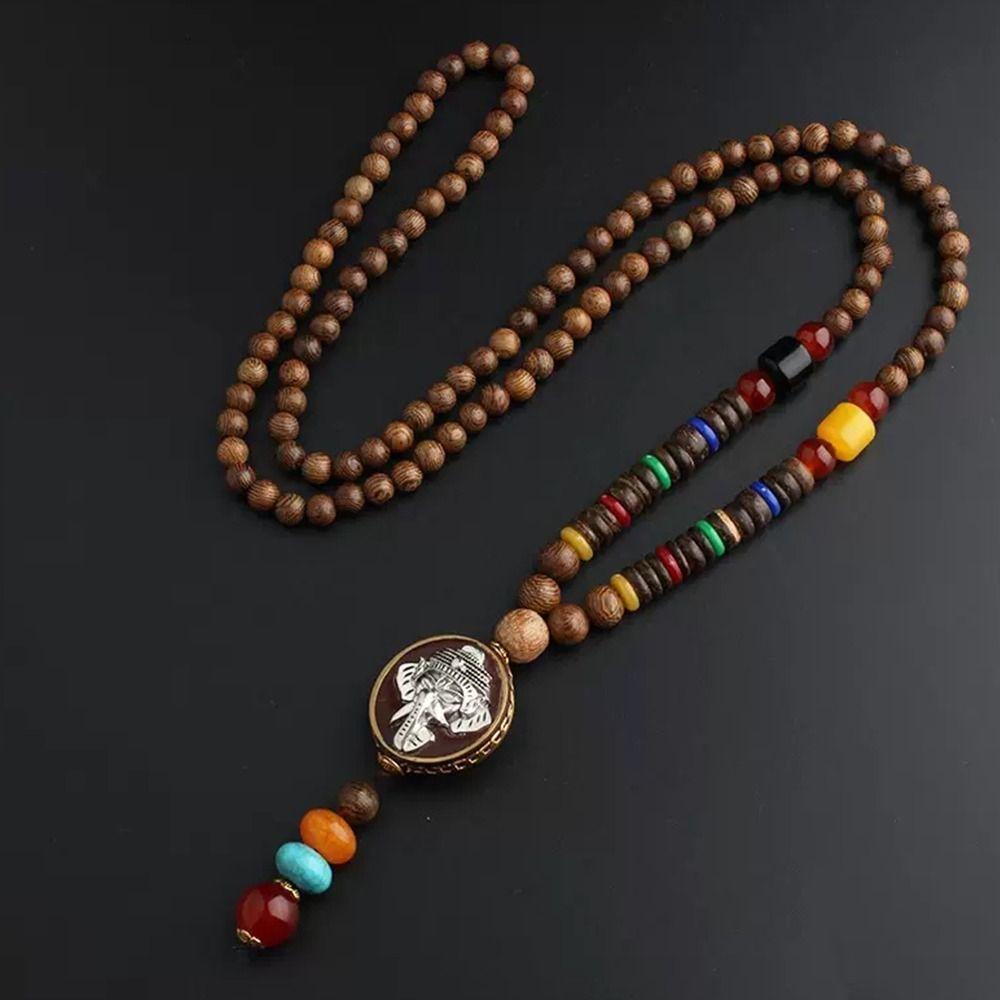 Party Jewelry Long Sweater Chain Buddhist Jewelry Accessories Women Necklace Wooden Bead Necklace
