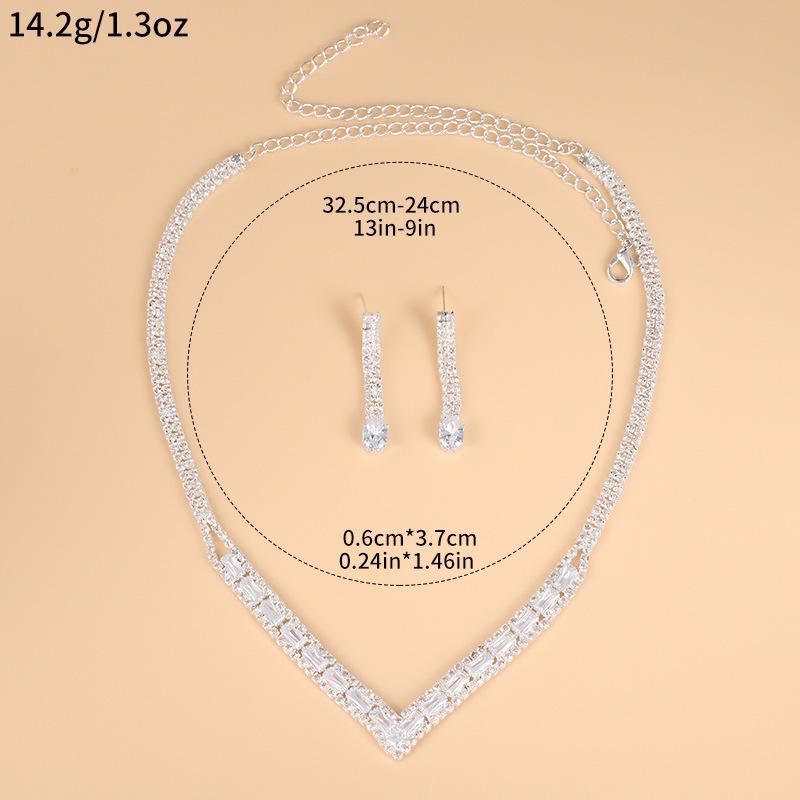 Elegant Rhinestone Necklace & Earring Set - Simple Bridal Jewelry Duo