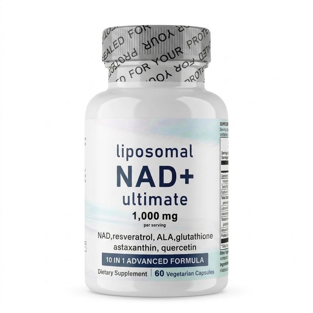 Liposomal NAD+ 1000mg Supplement with Resveratrol, Glutathione & Astaxanthin - 10-in-1 NMN Pathway Formula for Men & Women (60 Capsules)