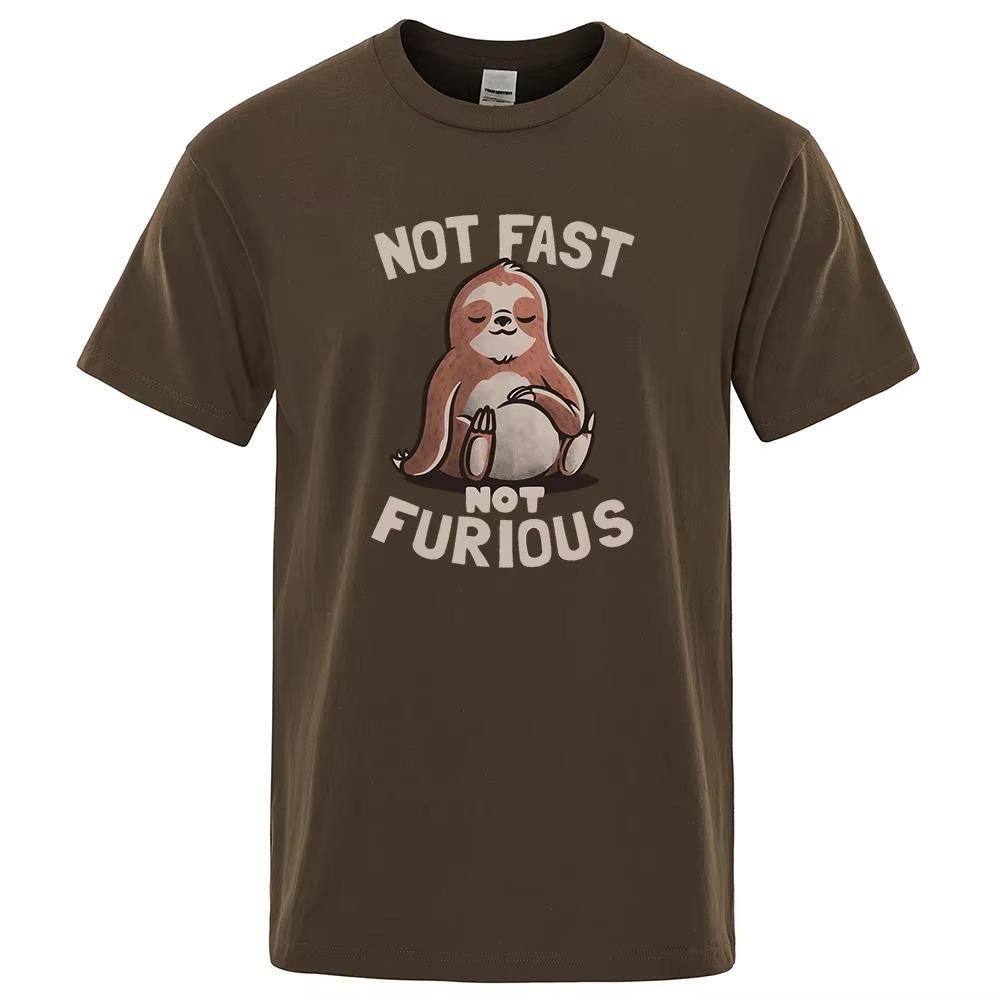 Not Fast Not Furious Kawaii Faultier-Print Kleidung Herren Street Übergroße T-Shirts Atmungsaktive Baumwolle Streetwear Kreativität T-Shirt