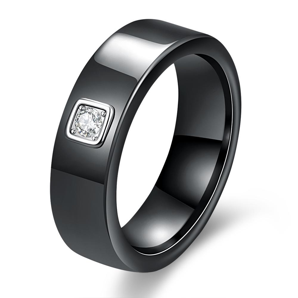 

6 мм Черное и Белое Керамическое Кольцо с Бриллиантом для Пары - Простая Мода для Мужчин и Женщин Size 7