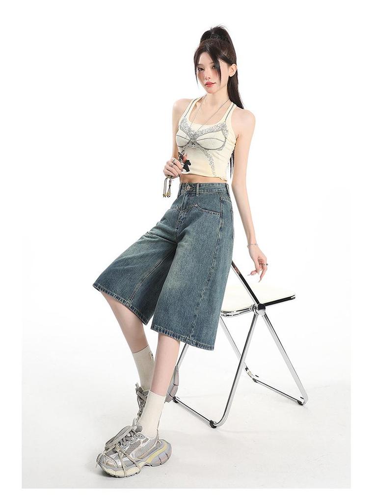 Women's High-Waist Loose Wide-Leg Cropped Jeans - Summer 2025 Slimming Straight Fit