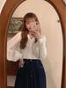 Women's White V-Neck Long-Sleeved Knit Cardigan with Lantern Sleeves - New Korean Autumn/Winter Style